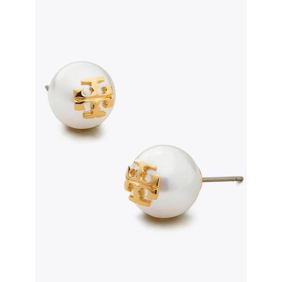 Tory Burch Pearl Stud Earrings with Gold Accent - Picture 4 of 5